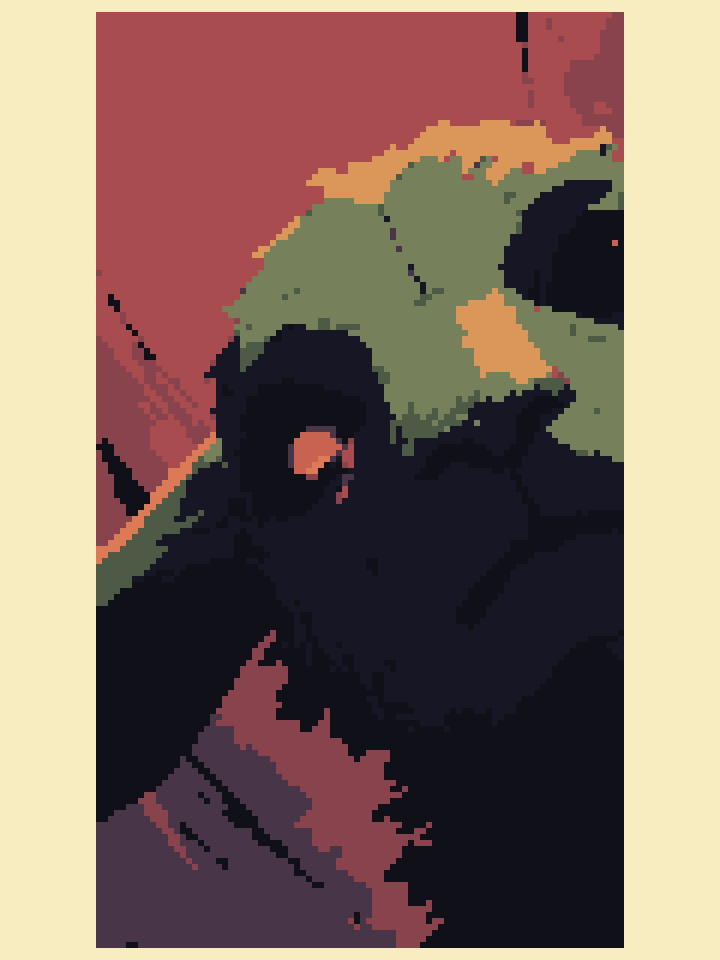 Masked character in a muted palette