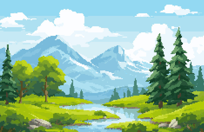 Mountain stream beneath a blue sky