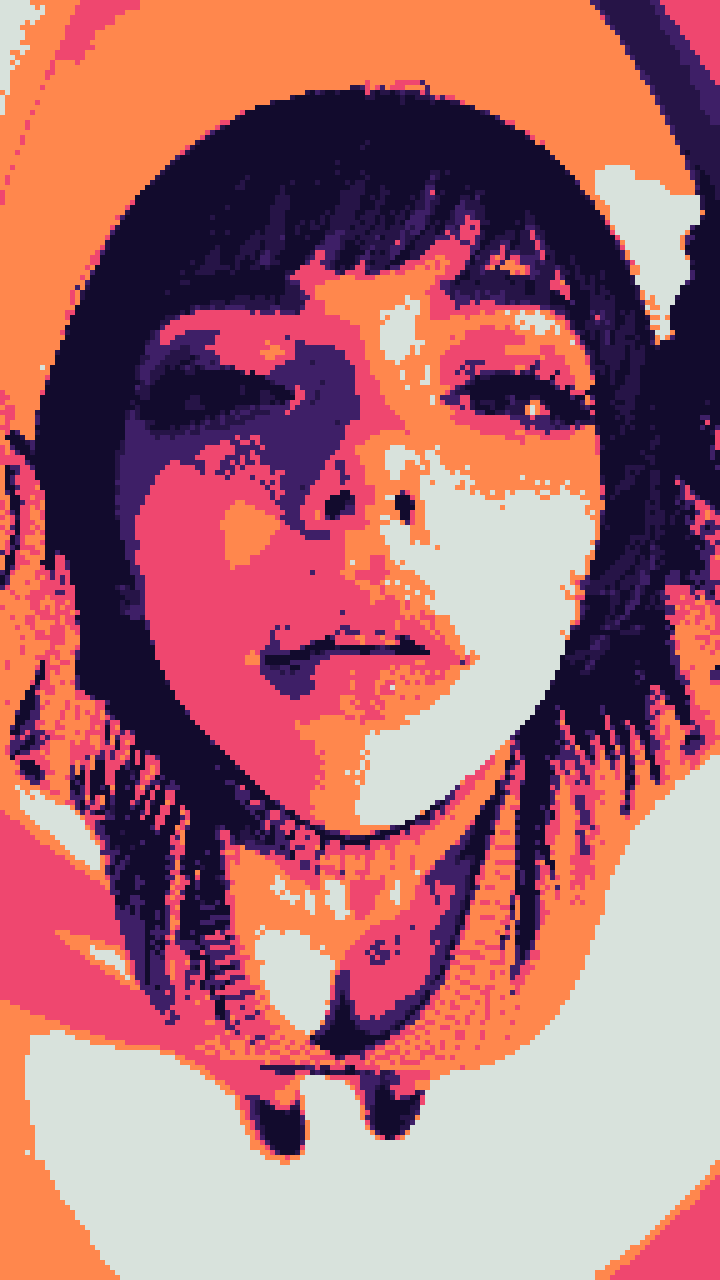 Portrait in coral, cream and violet